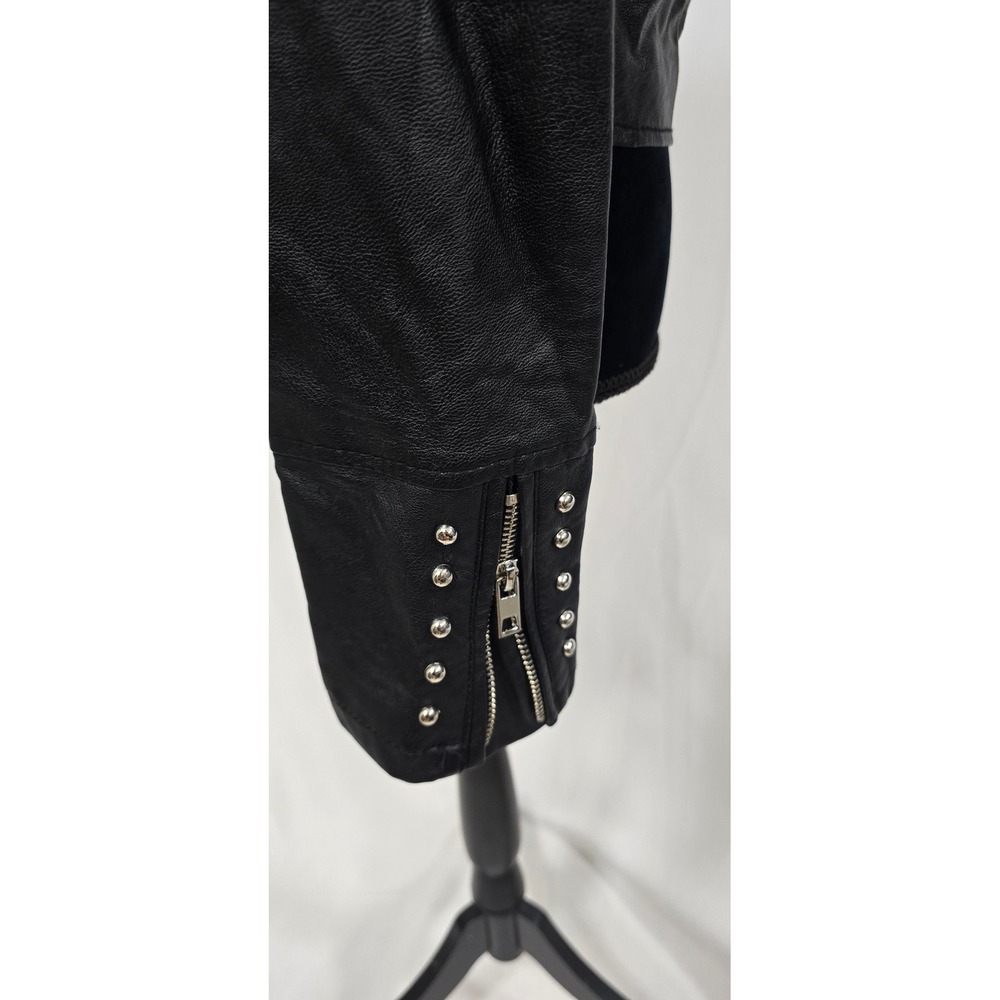Ci Sono women L black faux leather moto jacket floral embroidery grunge gothic - Picture 9 of 15